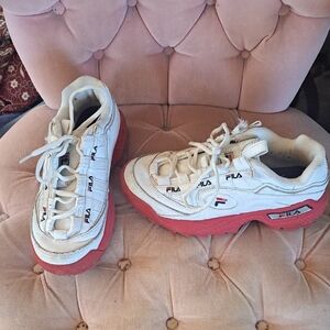 Fila Cream and Red Athletic Shoes